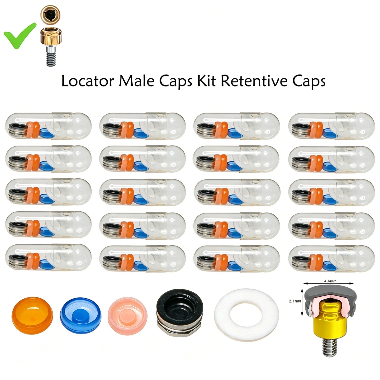 Universal Zest Locator Male Retention Caps Mixed Force Dental Lab Processing Kit