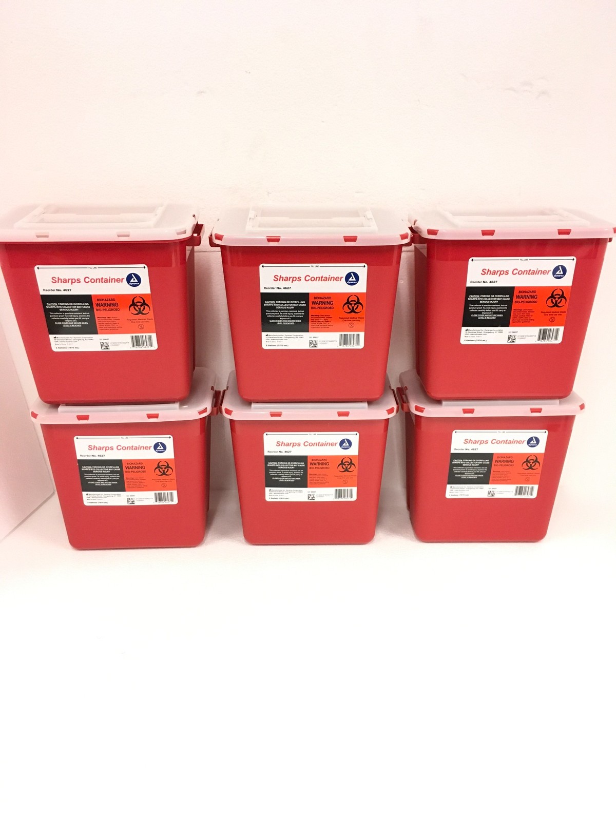 New 6 PACK!! 2 Gallon Sharps Disposable Biohazard Container Red Dynamex 4627