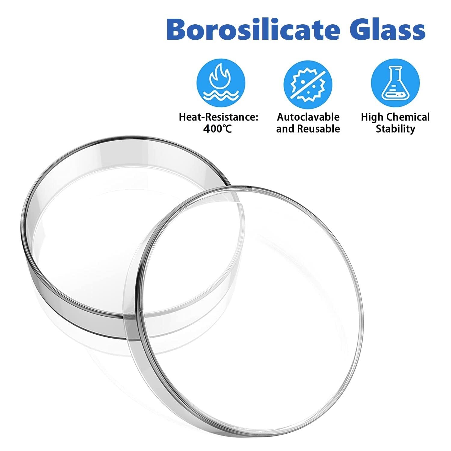 10/50/100x 60mm Glass Petri Dishes w/Lids Autoclavable Lab Petri Plates Reusable