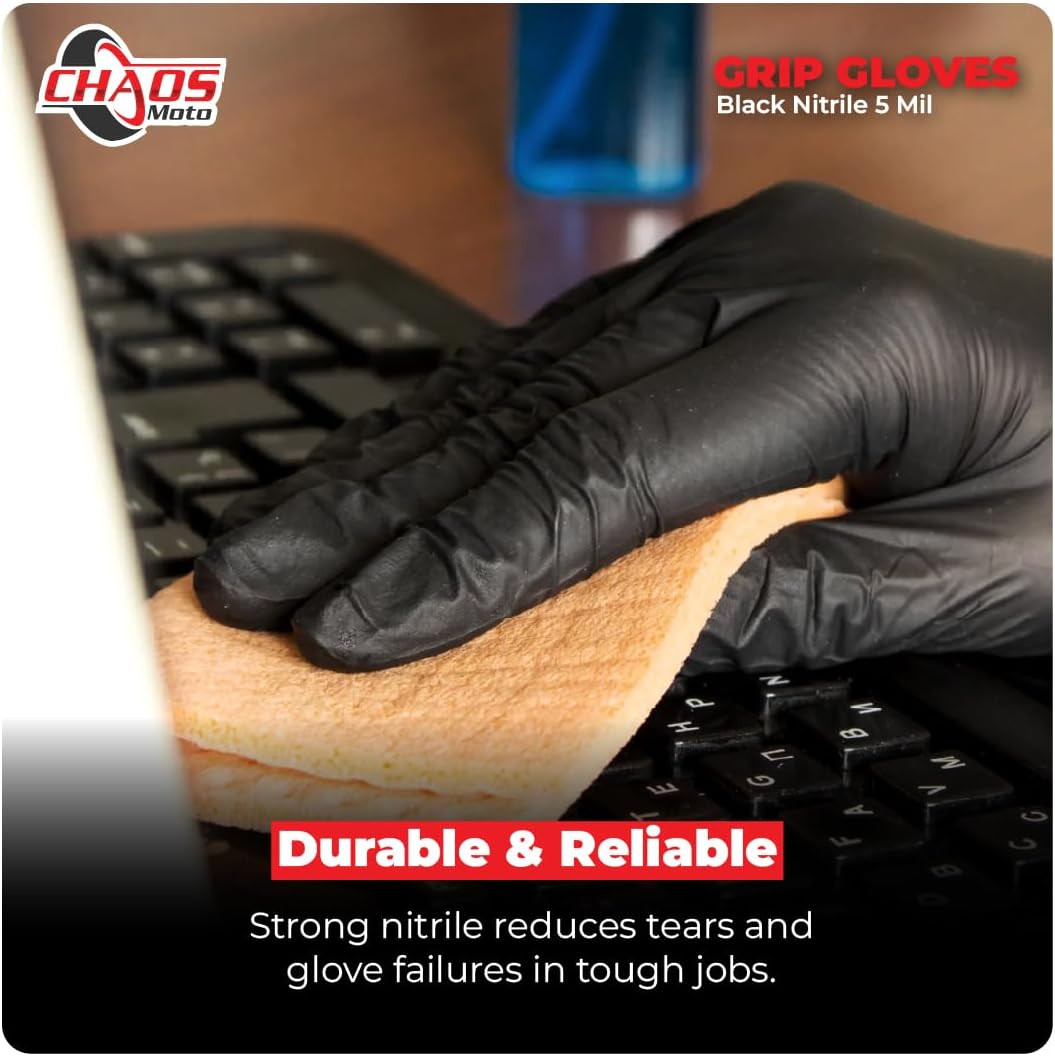 Grip Black Nitrile Gloves 5mil Latex-Free, Powder-Free, Micro-Textured for Repai