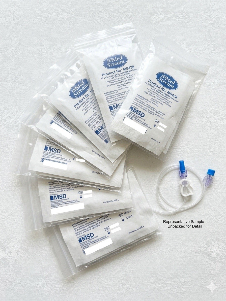 Lot of 7 Med Stream MS438 12″ IV Extension Sets Minibore Luer Lock Pinch Clamp