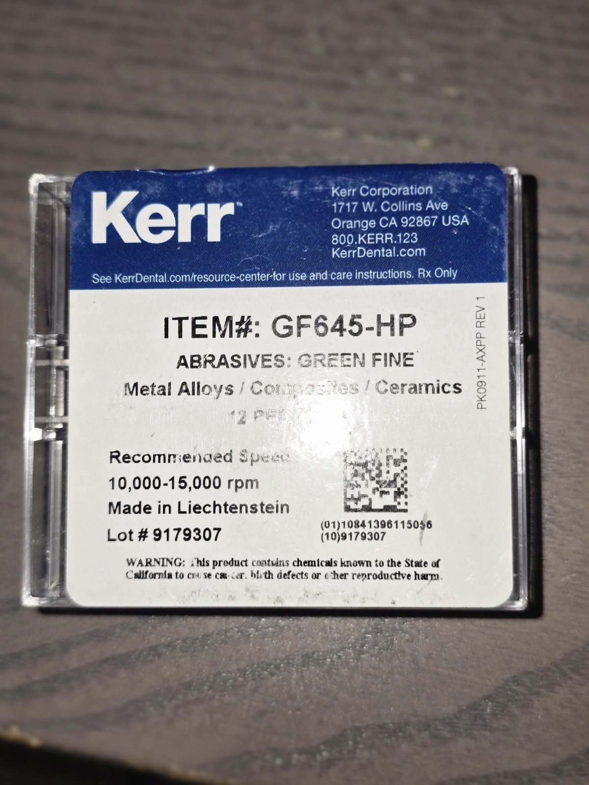 Kerr GF645-HP Green Fine Dental Abrasives HP (Long Straight) Shank 12pcs