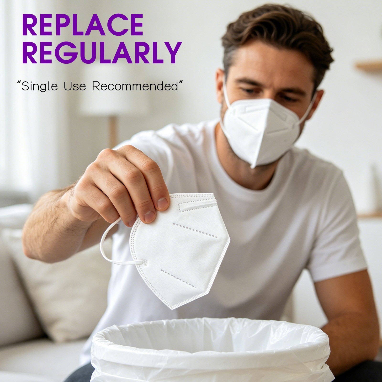 KN95 Disposable Face Mask, 50Pack: 5-Ply Breathable Safety White