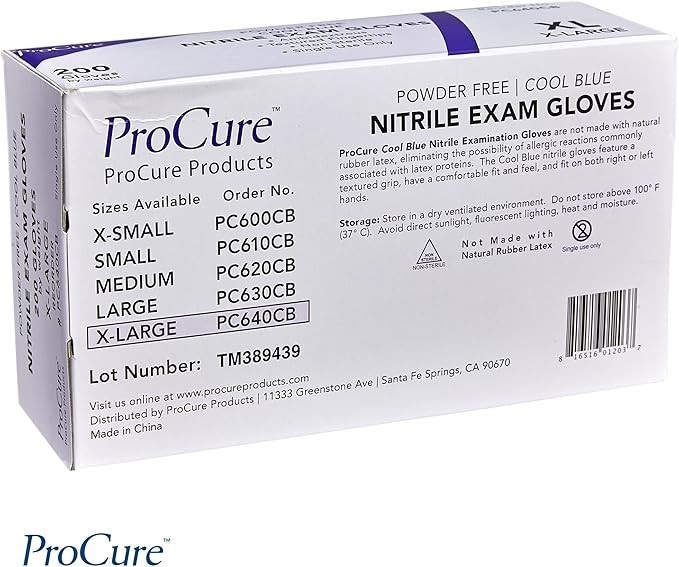 ProCure Disposable Nitrile Gloves, 200 Count, Powder Free, Rubber Latex Free, XL