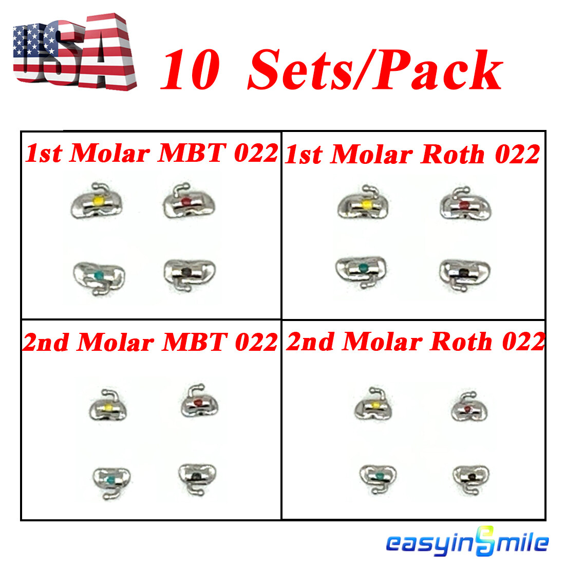 10Set/Pack Dental Buccal Tube Ortho Brackets Bondable Non-conv Molar EASYINSMILE