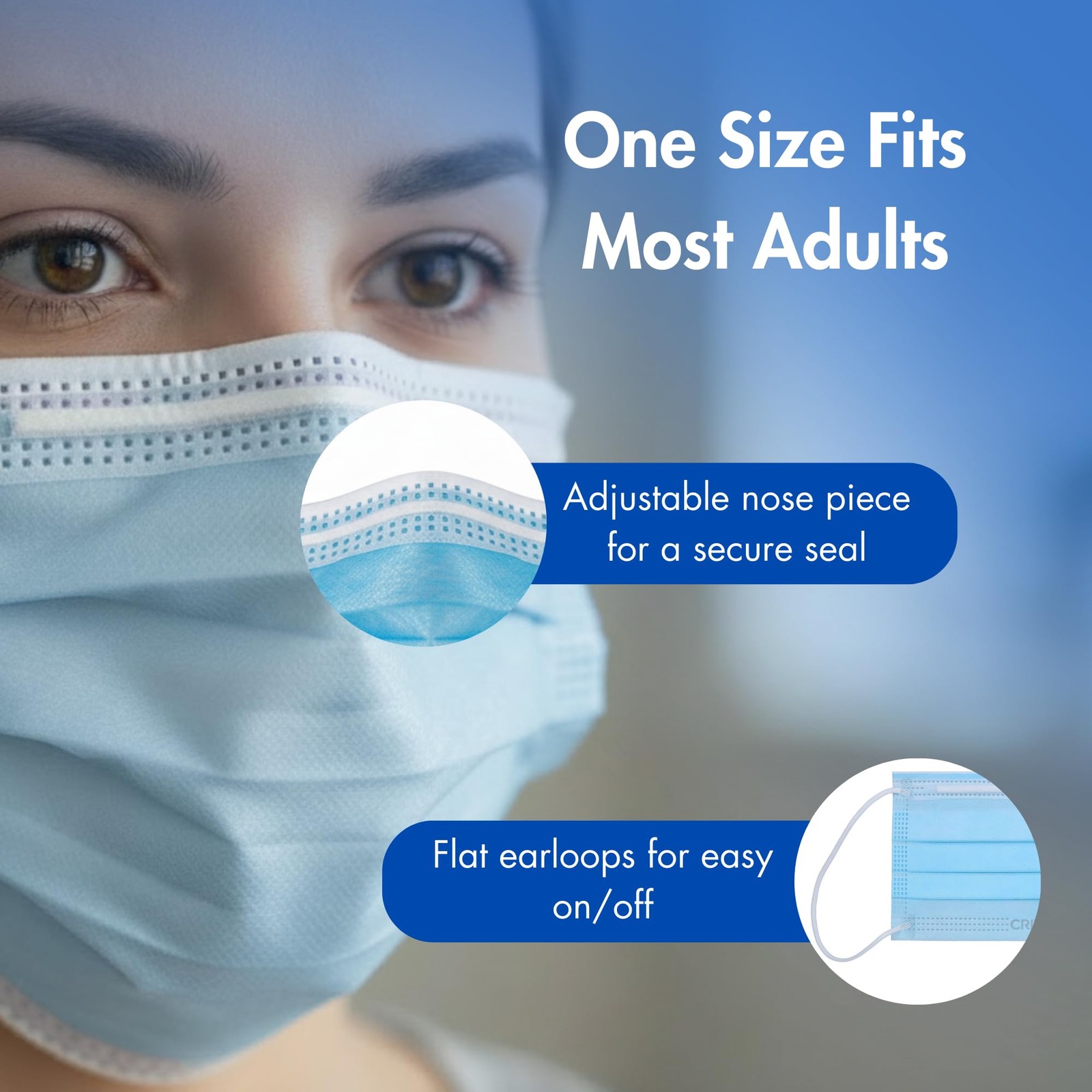 Criterion ASTM Level 1 Disposable Face Mask, Adult Size, Blue, 3-Ply, Fluid R…