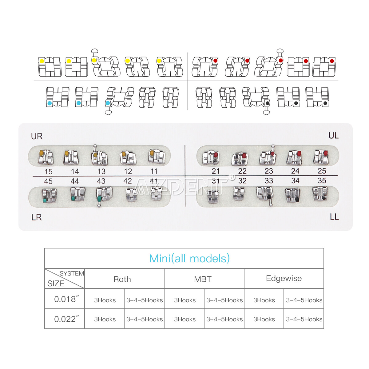 20X AZDENT Dental Orthodontic Bracket Braces Mini Standard Roth MBT 018 022 FDA