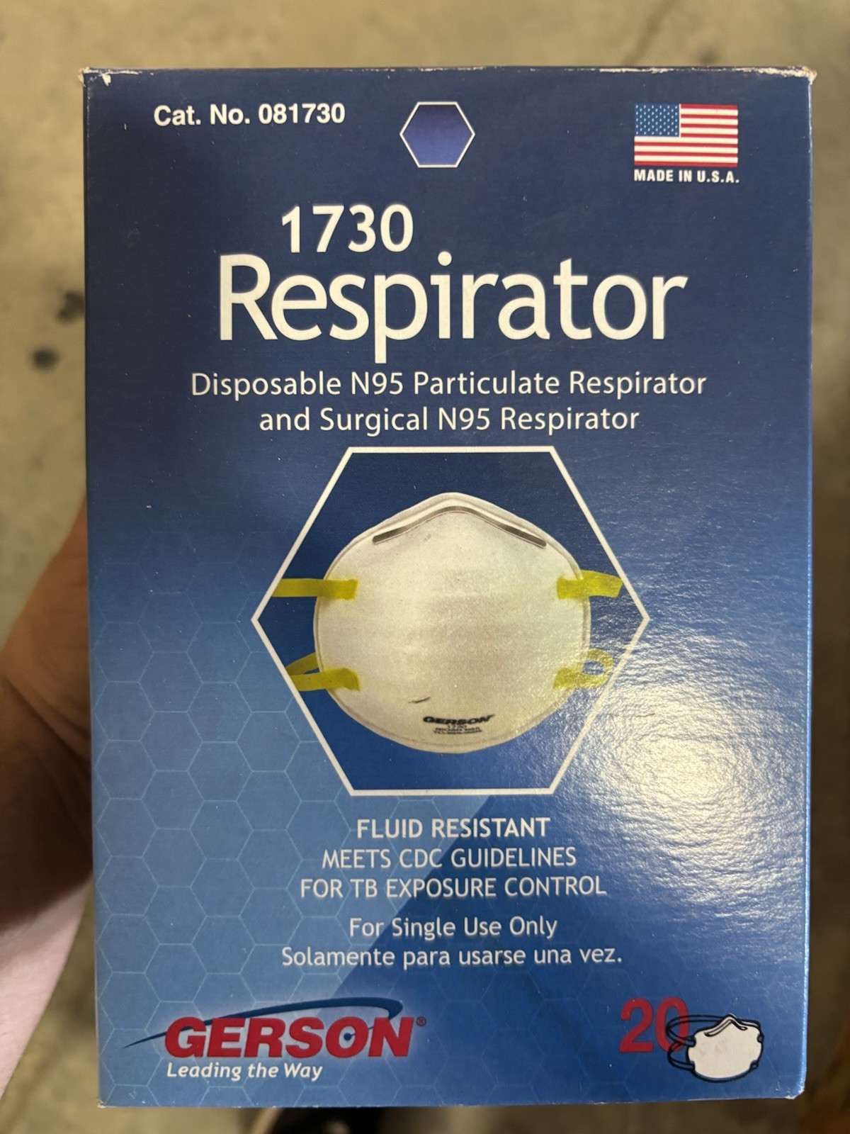 20 N95 Respirator Surgical Mask GERSON 1730 NIOSH 20/Bag Made USA 081730