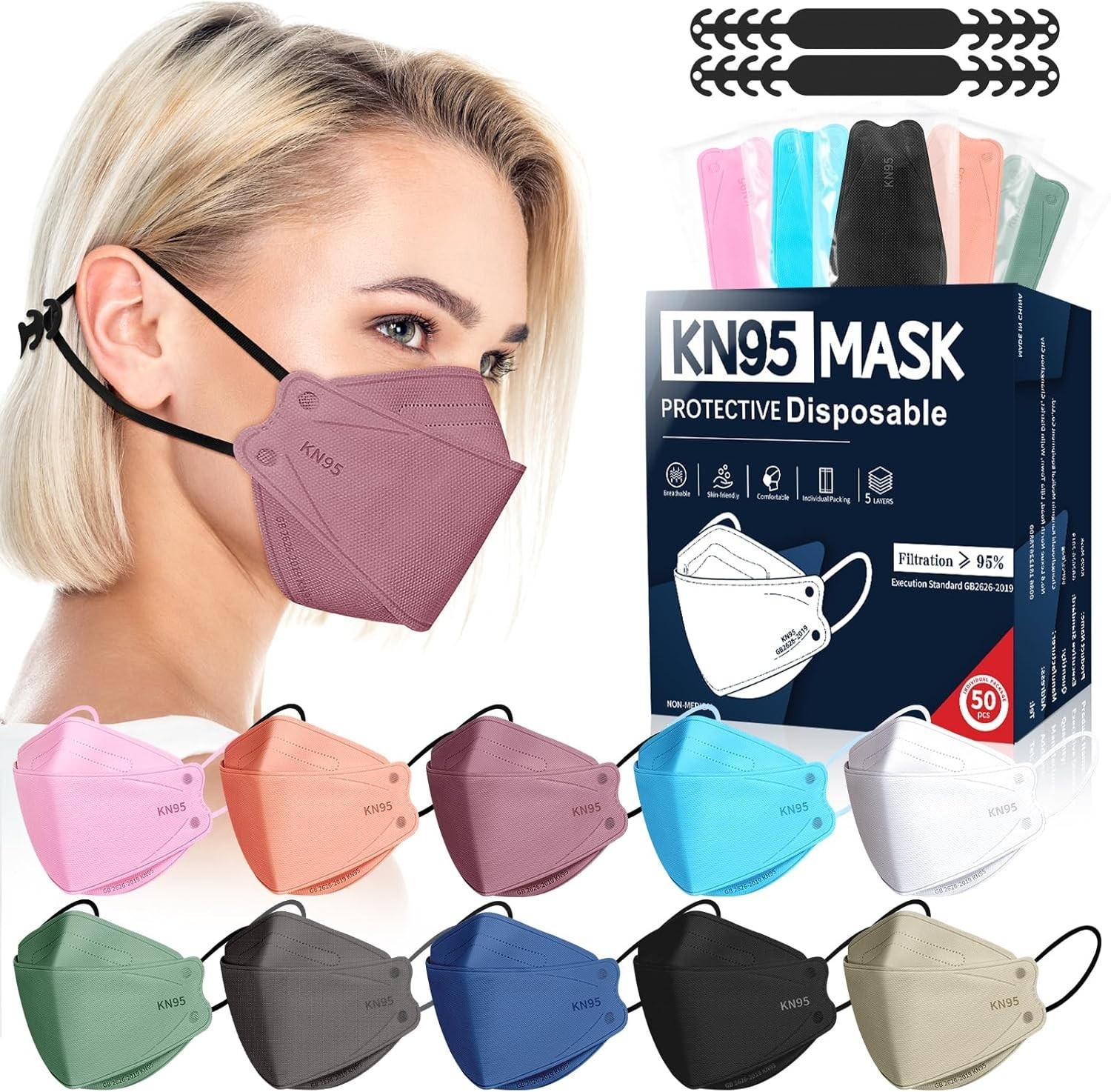 KN95 Face Masks Disposable Adults – 50 Pack 5 Layer Protection