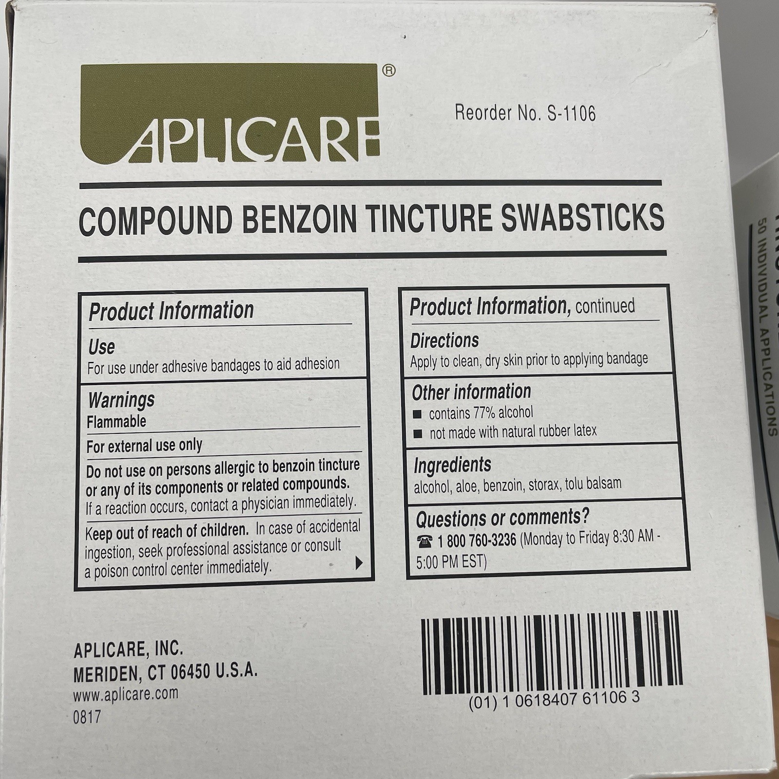 Aplicare Benzoin Tincture Swabstick 196 Single 4” Sterile Swabs Exp 9/24