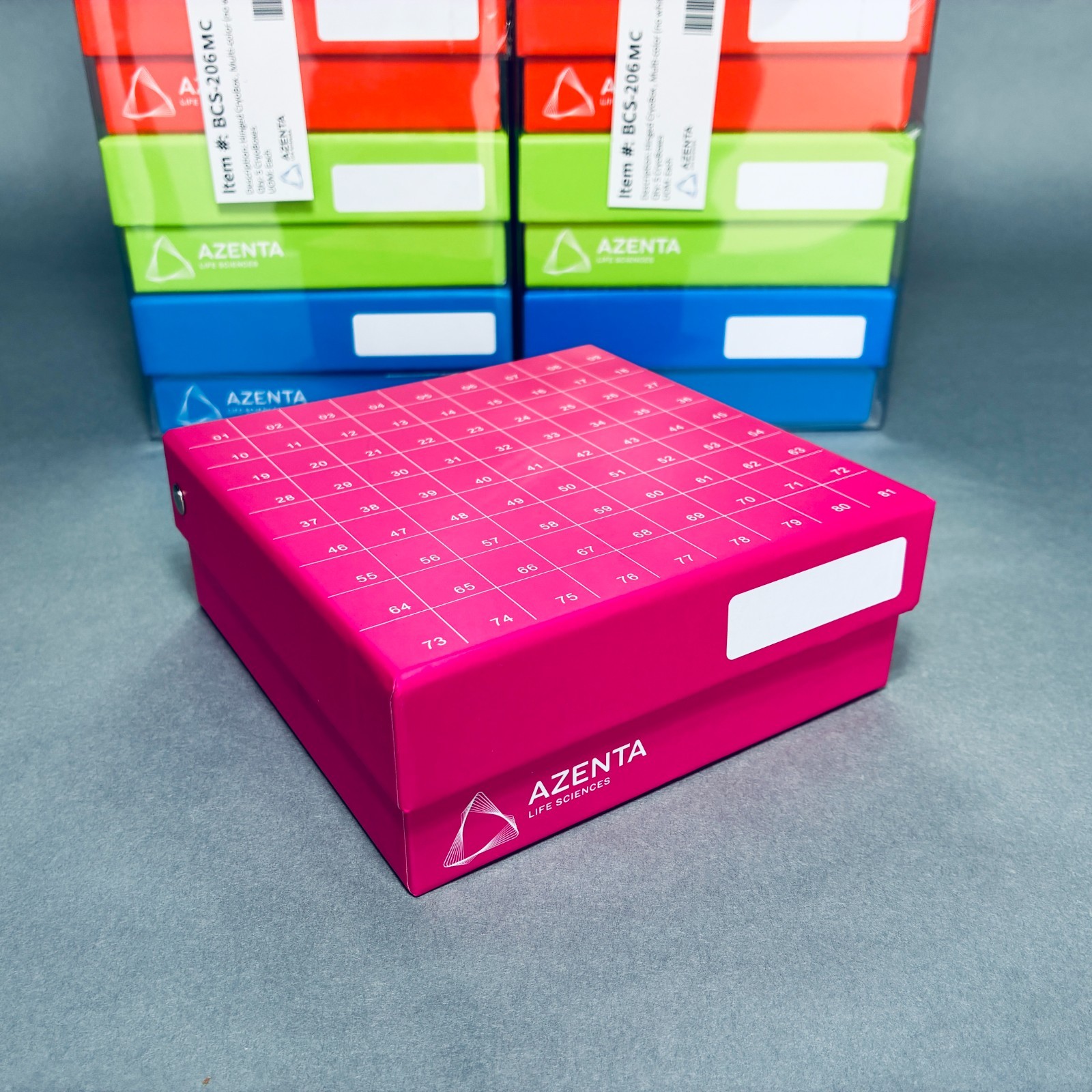 Azenta TruCool Hinged Lid 2 in CryoBox 81-Place Multi Colored Pack of 10 Boxes