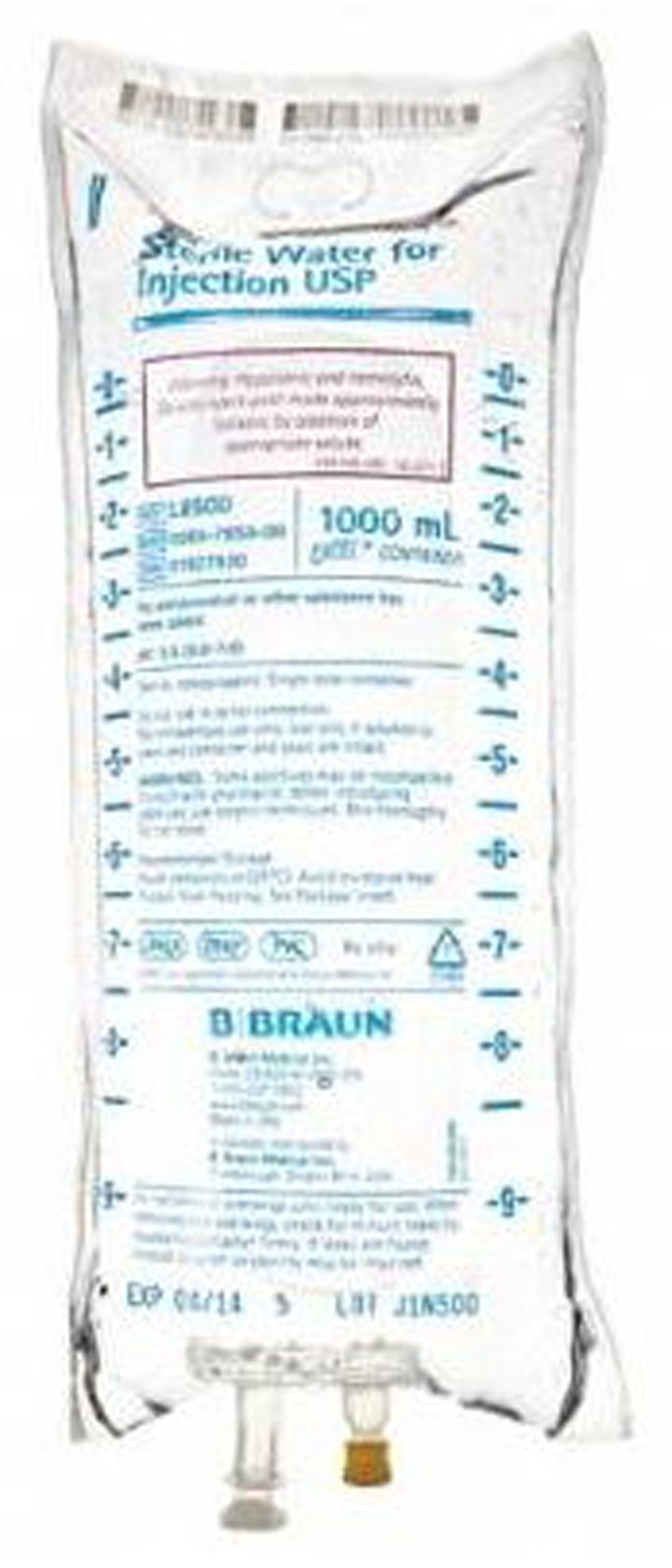 B Braun L8500 Sterile Water For Injection Bags PVC Free 1000mL