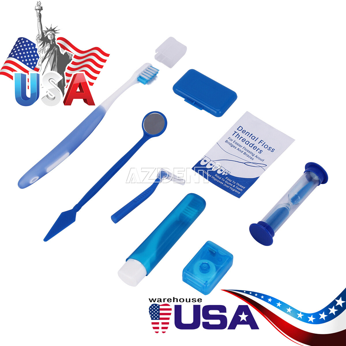 AZDENT Dental Orthodontic Oral Care Kit Hygiene Clean Tools Teeth Whitening Blue