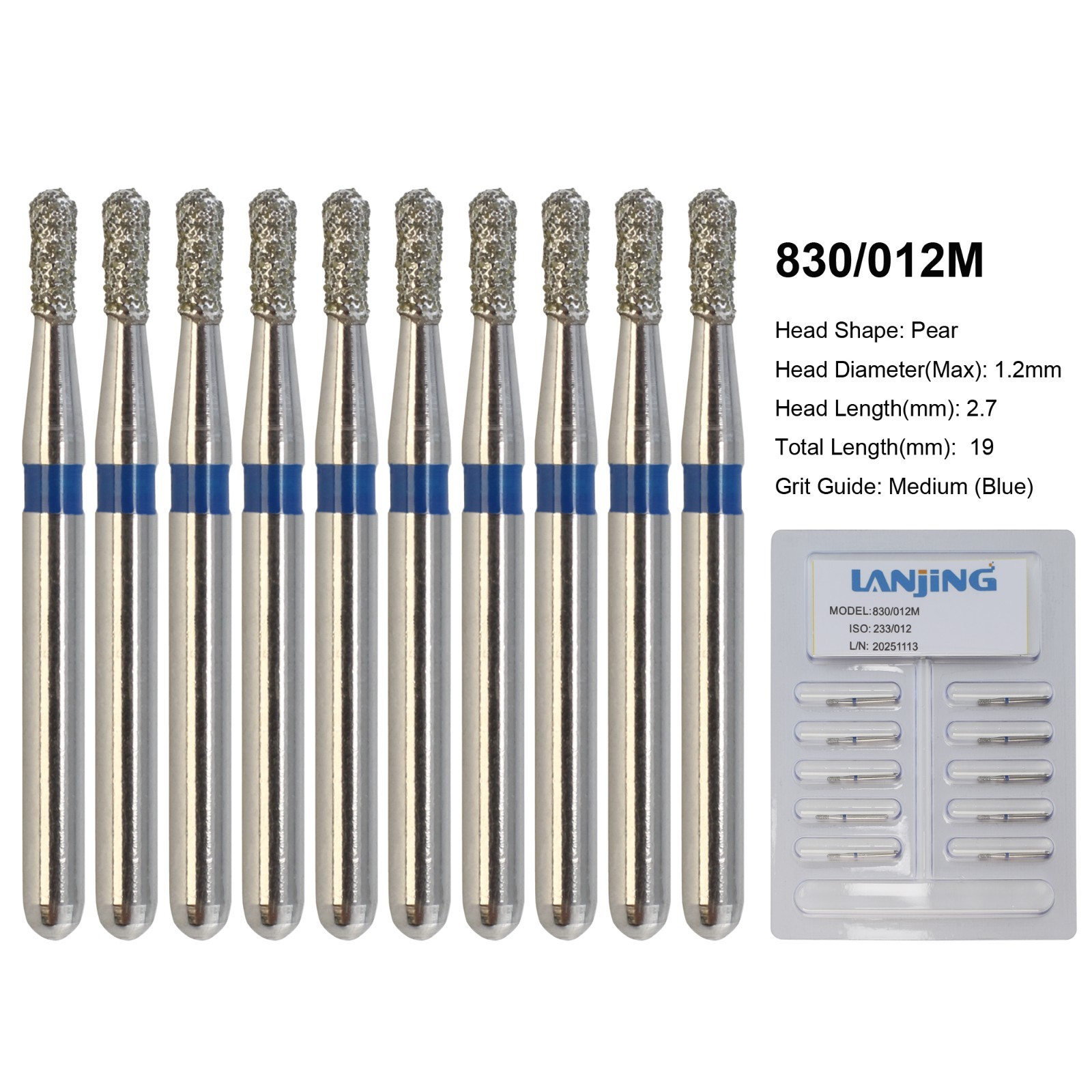 Dental Bur 330 Pear Diamond Bur FG 830/010 830/008 Medium Coarse Grit High Speed