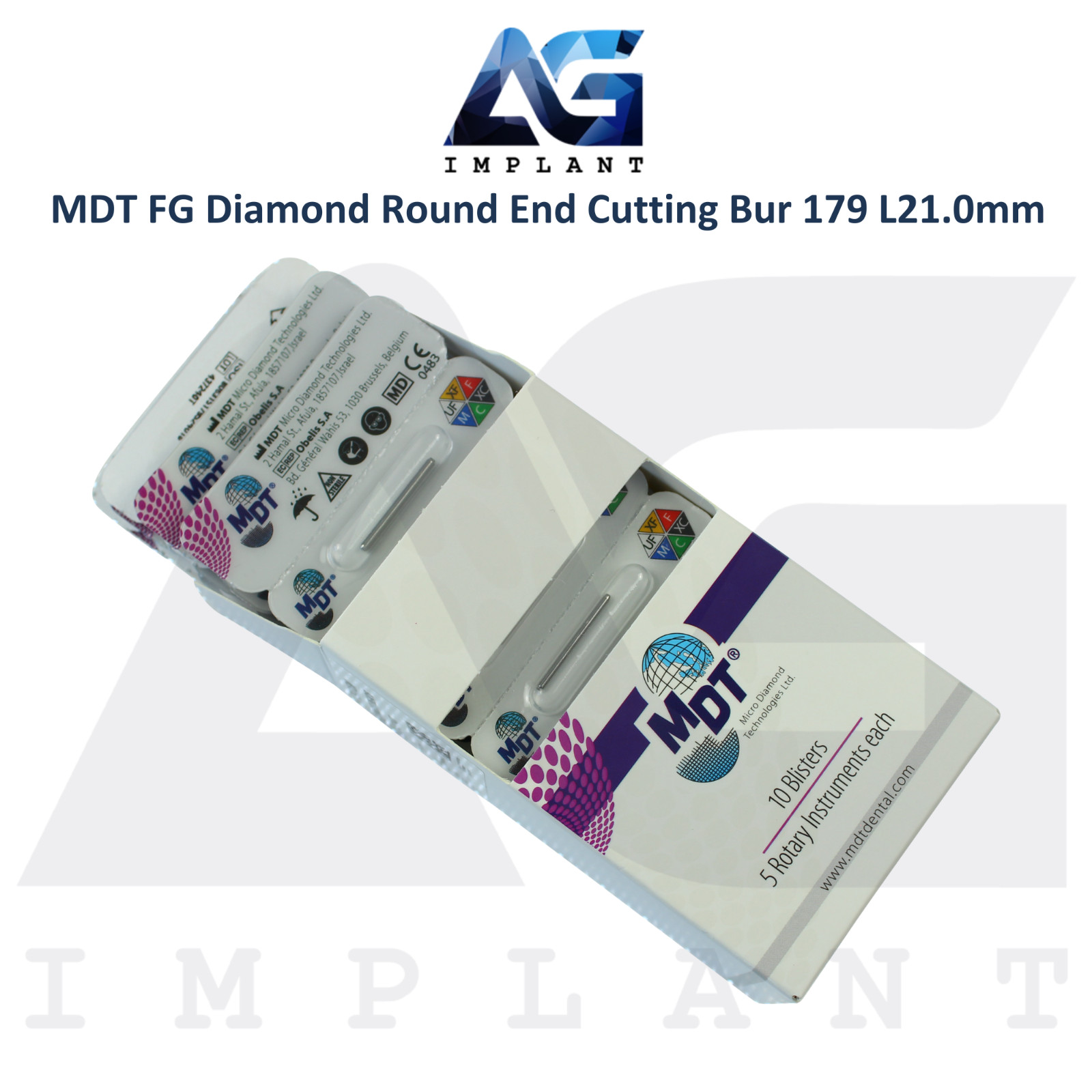 MDT Dental FG Diamond Coated Round End Cutting Bur 179 L21.0mm Ø0.16mmX1.5mm