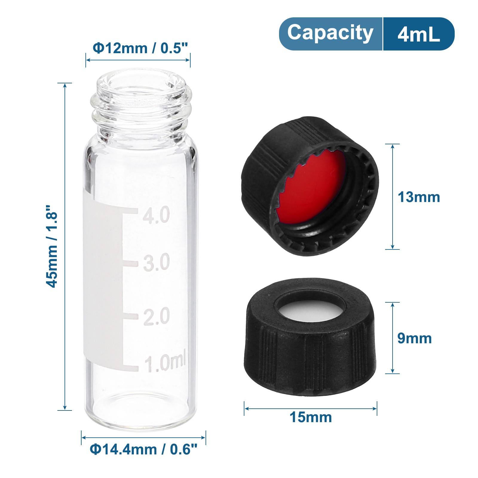 100 Pack 4ml Autosampler Vial HPLC/GC Vials 9-425 Lab Clear Vials Sample Vial
