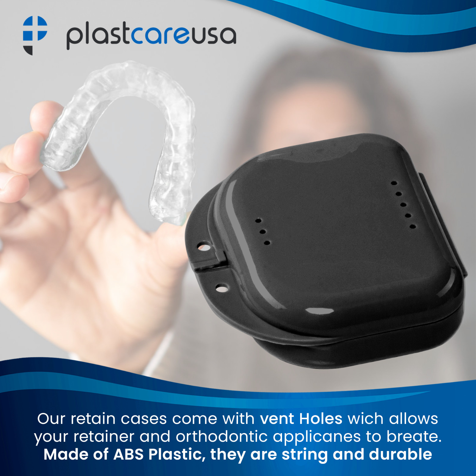 12 Black Retainer Cases w/ Vent Holes – UV Cleaner Case, Mouth Guard Aligners