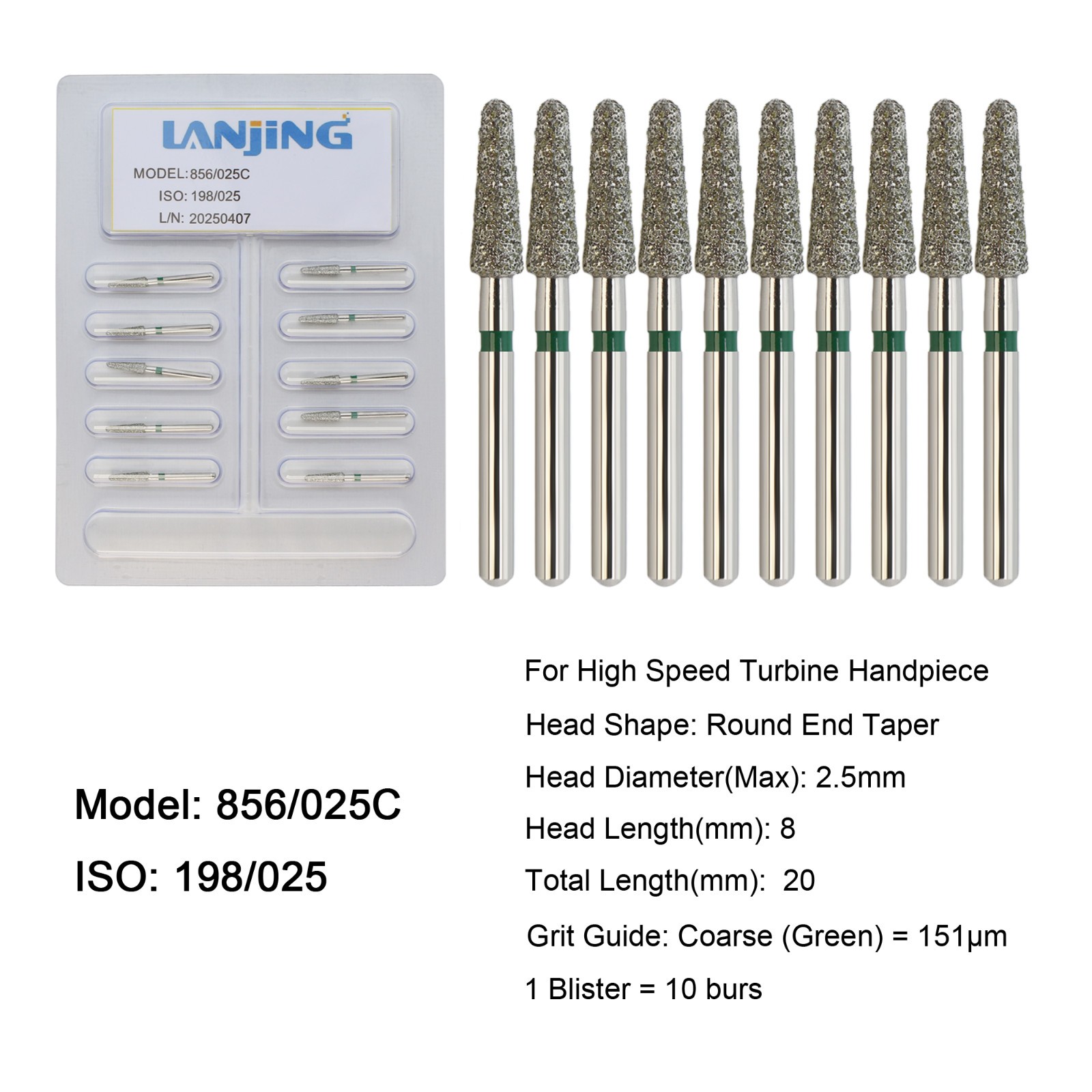 Dental Burs Diamond Burs Round End Taper Super Coarse Fine High Speed FG 856 850