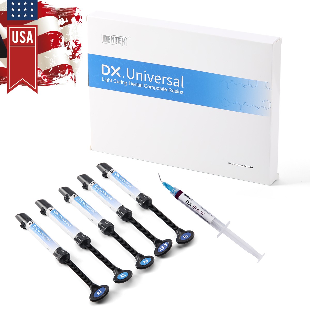 Dental Light Cure Composite Kit 5 Colors A1-A3.5 with Etchant & Bonding Agent