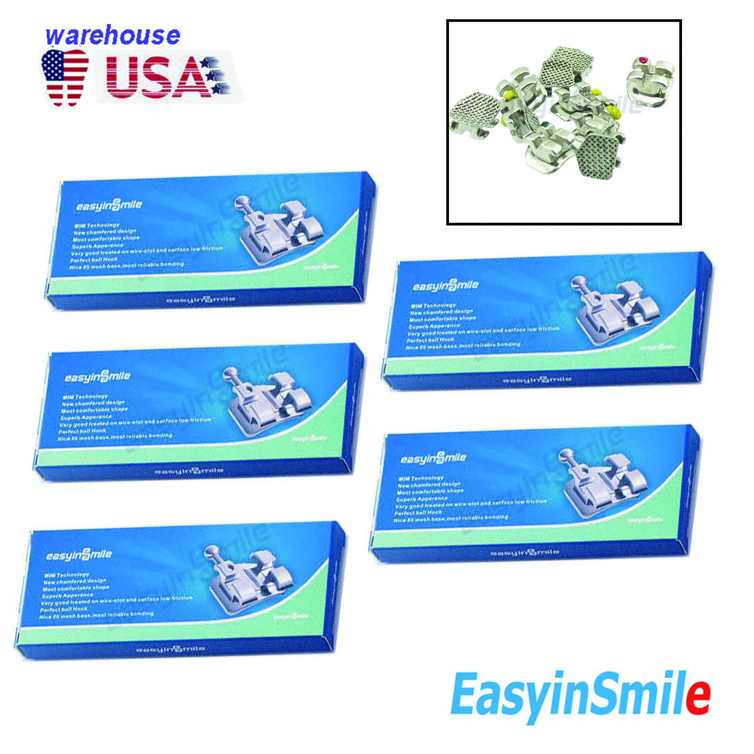 5sets Dental Orthodontic Metal Brackets Braces Mini Roth/mbt 3 4 5 Hooks 022