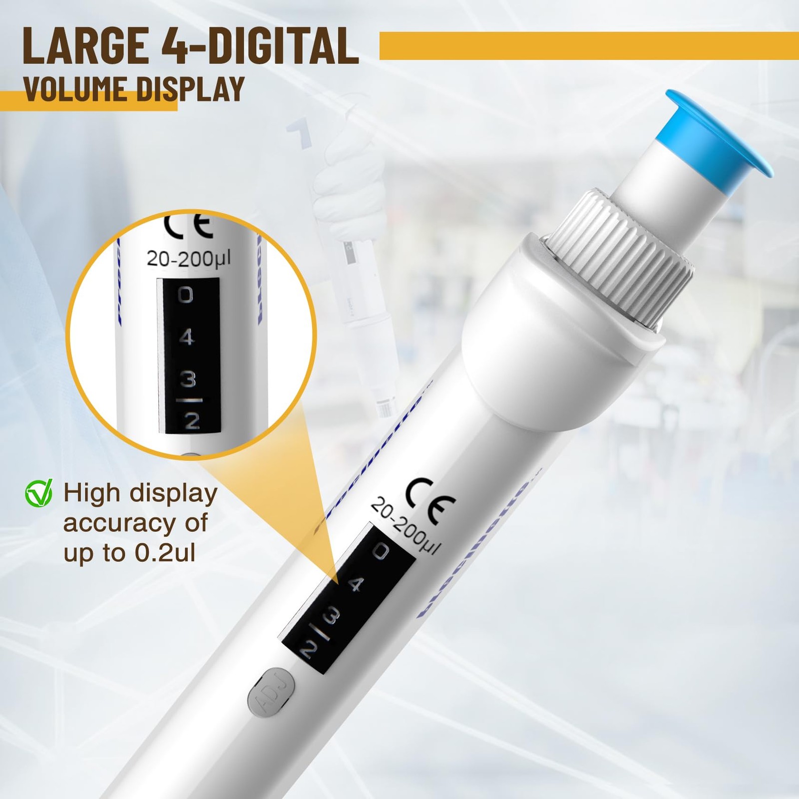 Lab 20-200µL Pipette: Single-Channel Adjustable Micropipette with Color-Coded