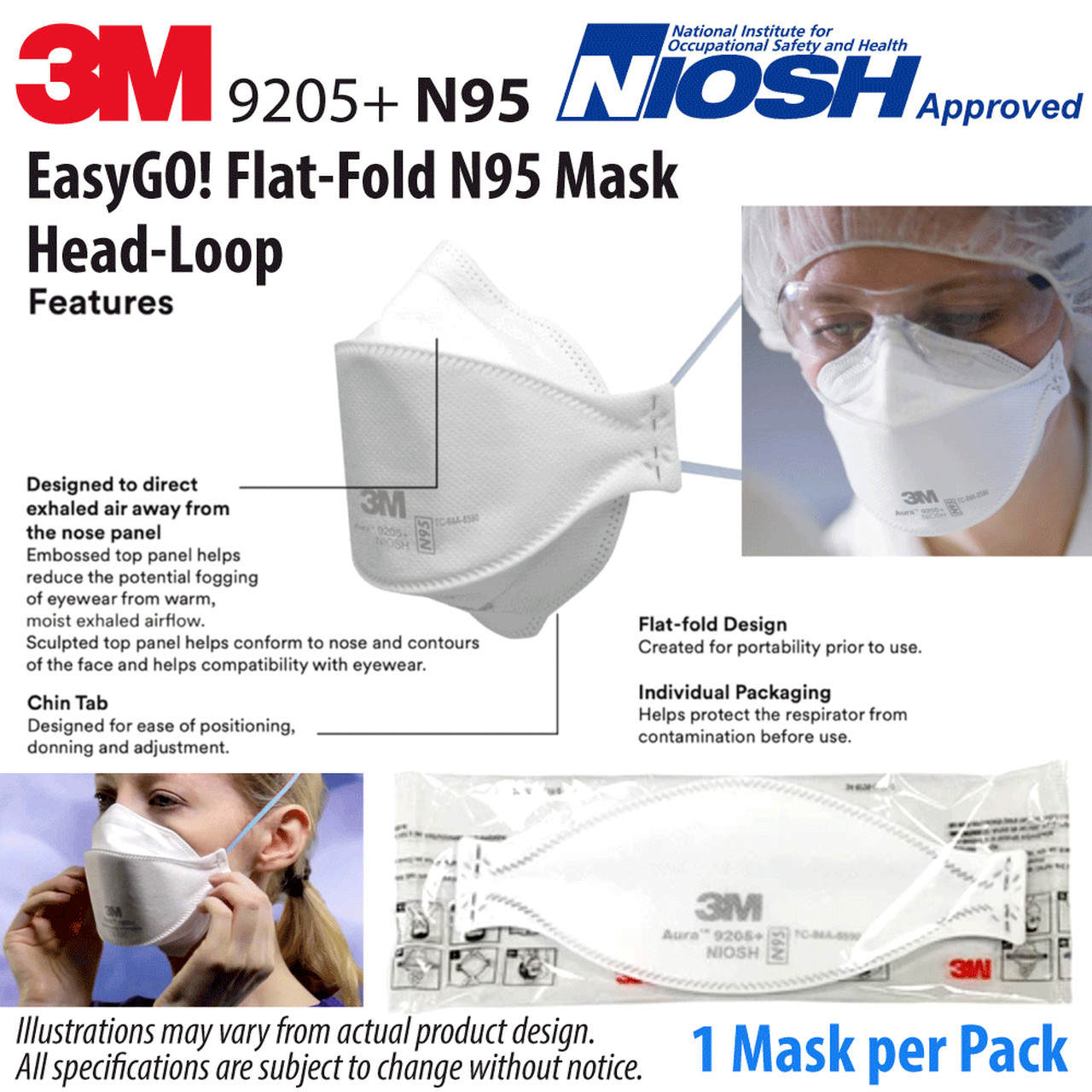 3M 9205+ AURA N95 NIOSH Approved Particulate Respirator Mask Face Masks USA MADE