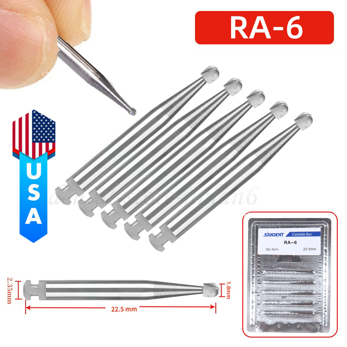 5 Pcs/Pack Dental 22.5mm Round Carbide Bur Slow Speed Latch Type RA4 Burs USA