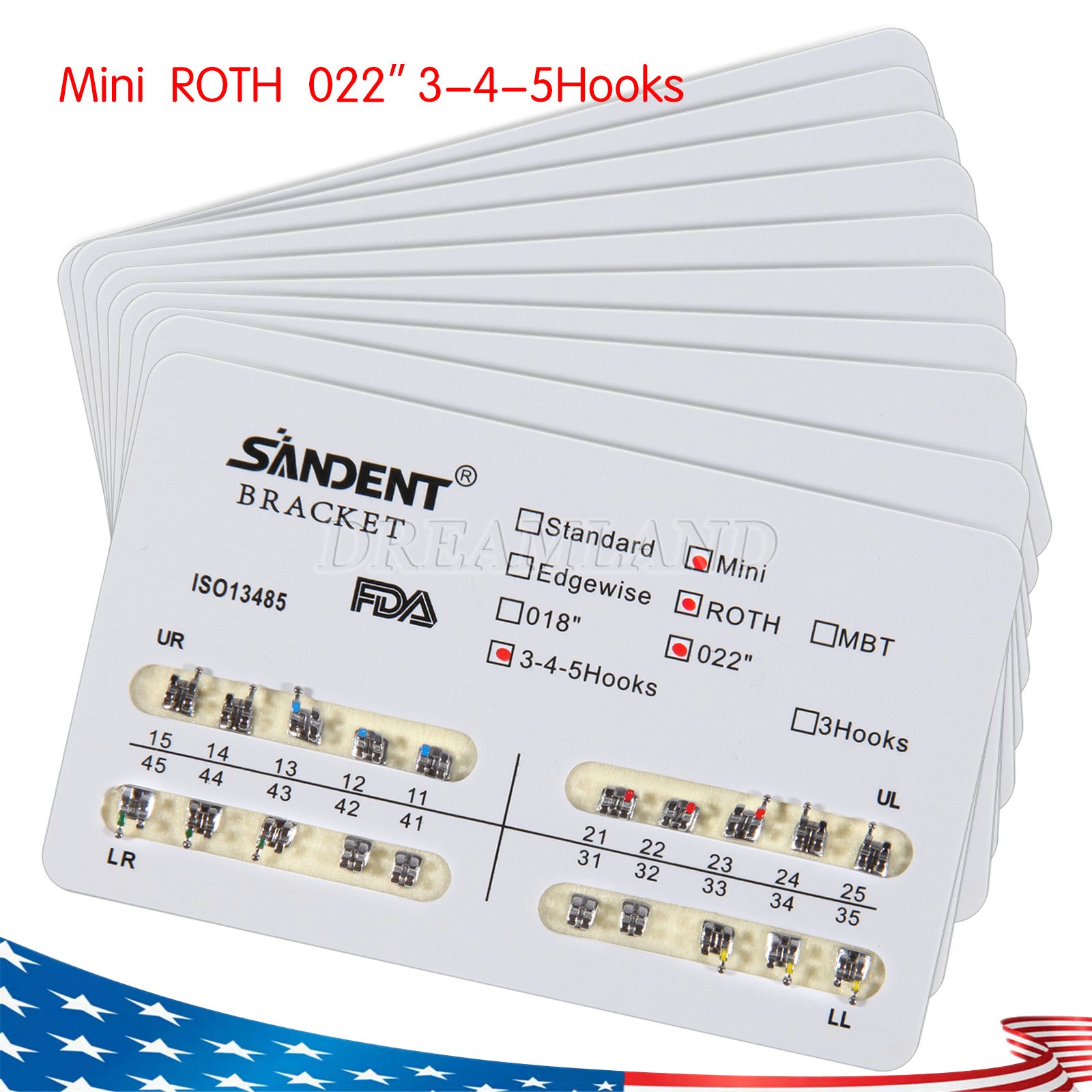 10 Kit Dental Orthodontic Metal Brackets Braces Mini Roth Slot.022 3-4-5 Hooks H