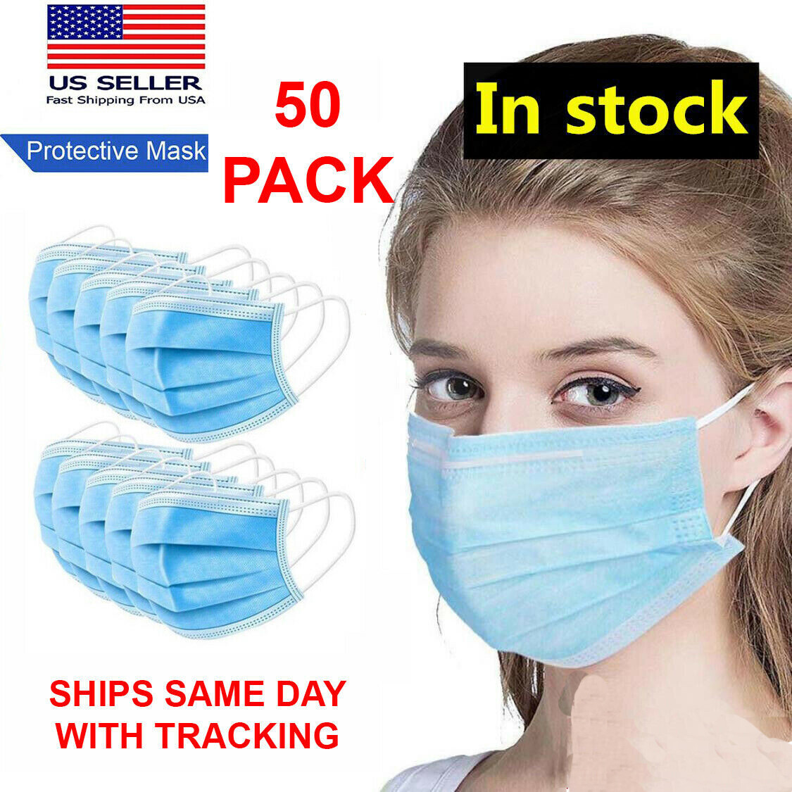 50 PCS Face Mask MEDICAL Surgical ASTM LEVEL 3 Dental Disposable Mouth Cover Ear