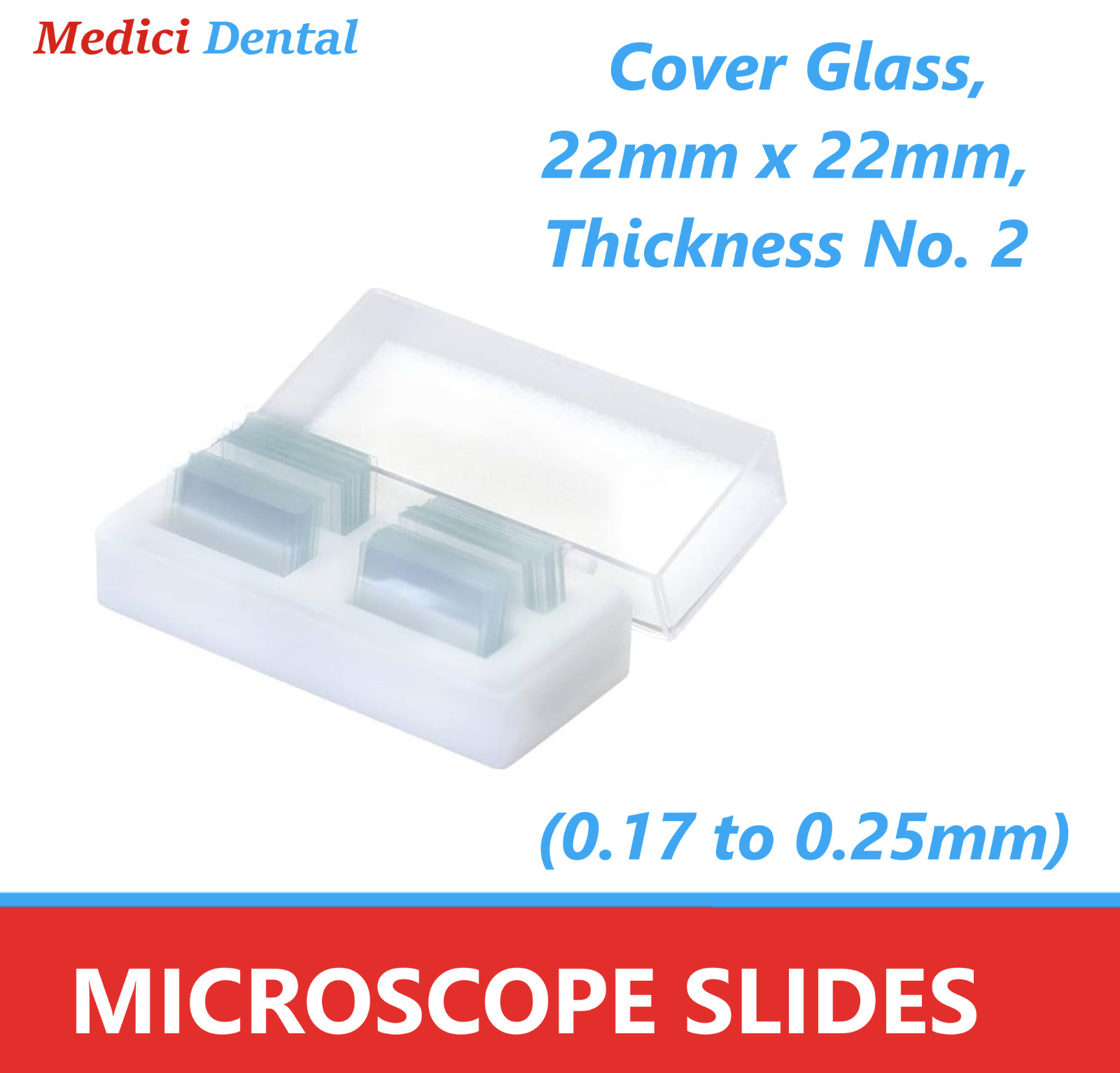 Microscope Cover Glass, 22mm x 22mm, Thickness No. 2 (0.17 to 0.25mm), 1 oz/ctn