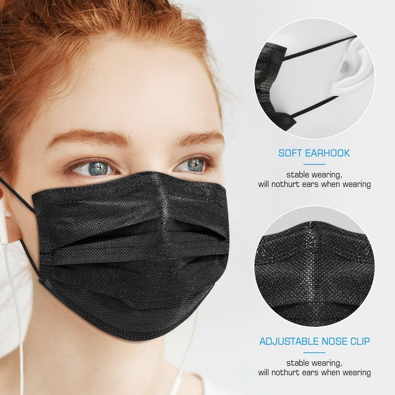 Pack of 50 Black 3-Ply Earloop Face Masks – Effective Pollution Protection