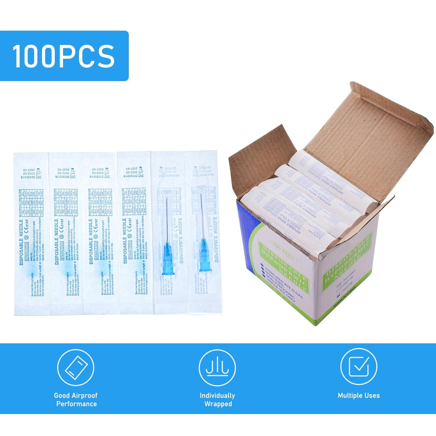 100 Pack 23G 1 Inch Lab Needls, Disposable Luer Lock Sterile Supplies