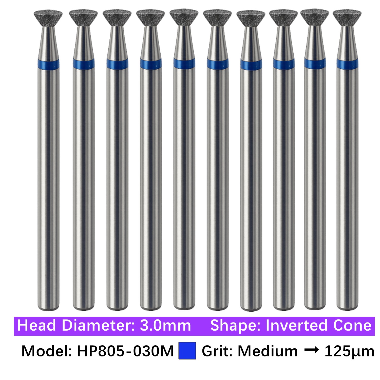 Vakker 10pc Dental HP Diamond Burs Long Straight Grinding Drill Bits 2.35mm