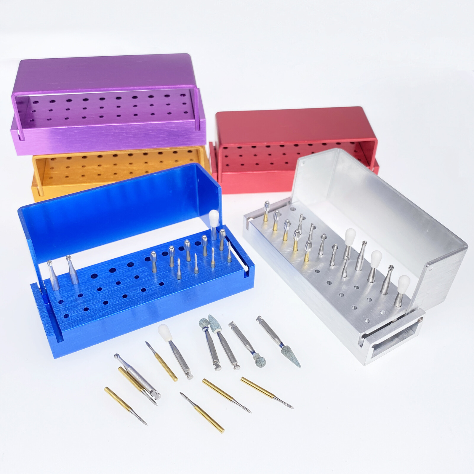 Dental Bur Burs Holder Block Disinfection Box Aluminium Autoclave 30 Holes
