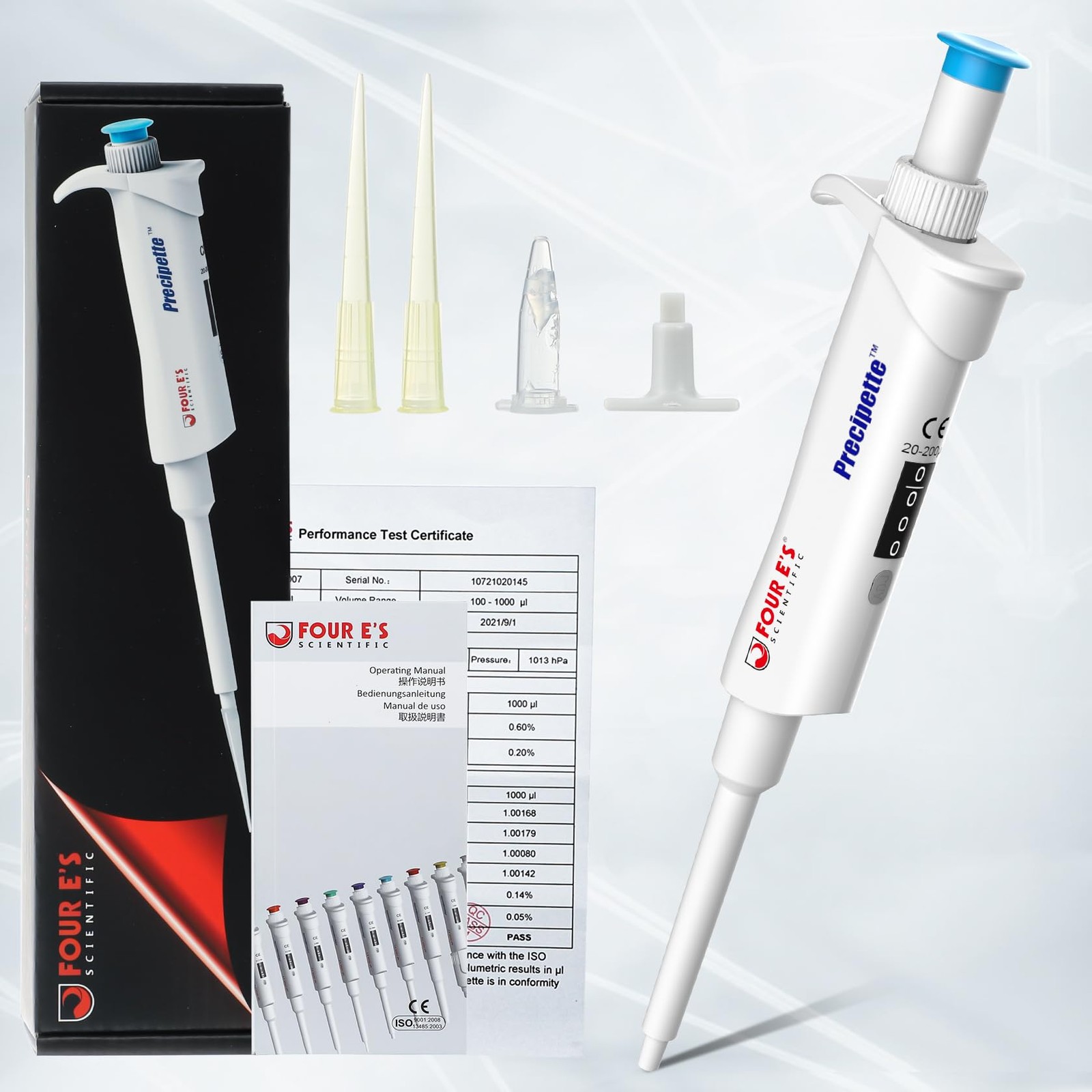 Lab 20-200µL Pipette: Single-Channel Adjustable Micropipette with Color-Coded
