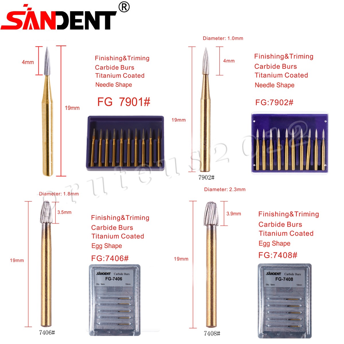 Dental Tungsten Carbide Burs Finishing Polishing Trimming FG Egg Football Flame