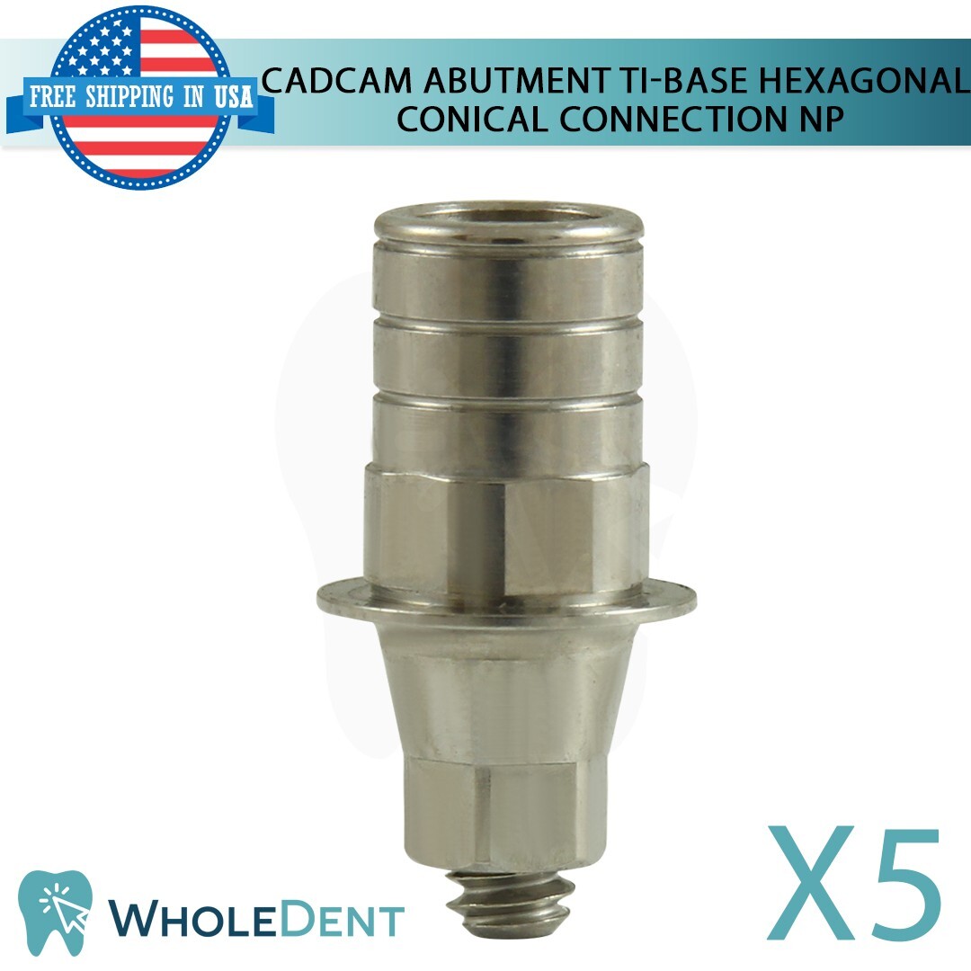 5x Dental Narrow Rotational Titanium Base Conical Hex 2.25mm Connection