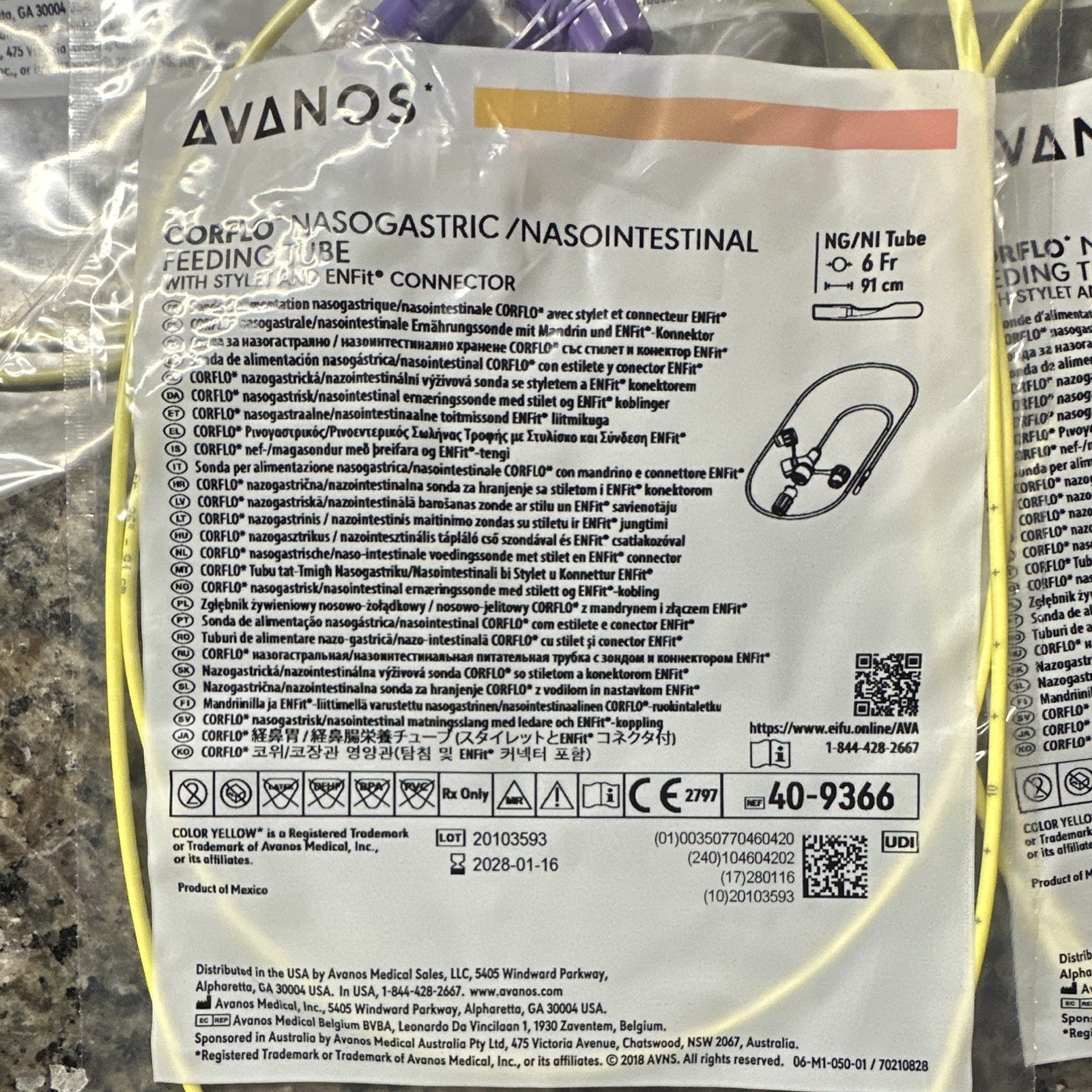 Avanos Corflo Nasogastric Feeding Tube Stylet Enfit Connector 6Fr/91cm Child