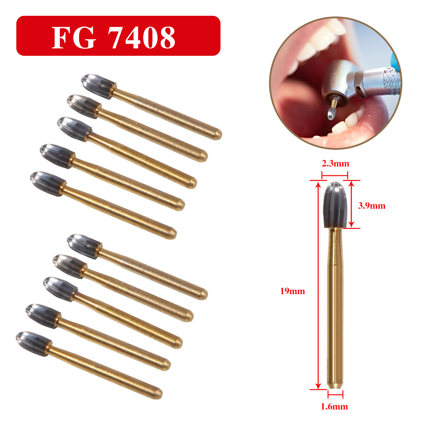 SANDENT Dental Trimming & Finishing Gold Burs Carbide Burs FG 7408
