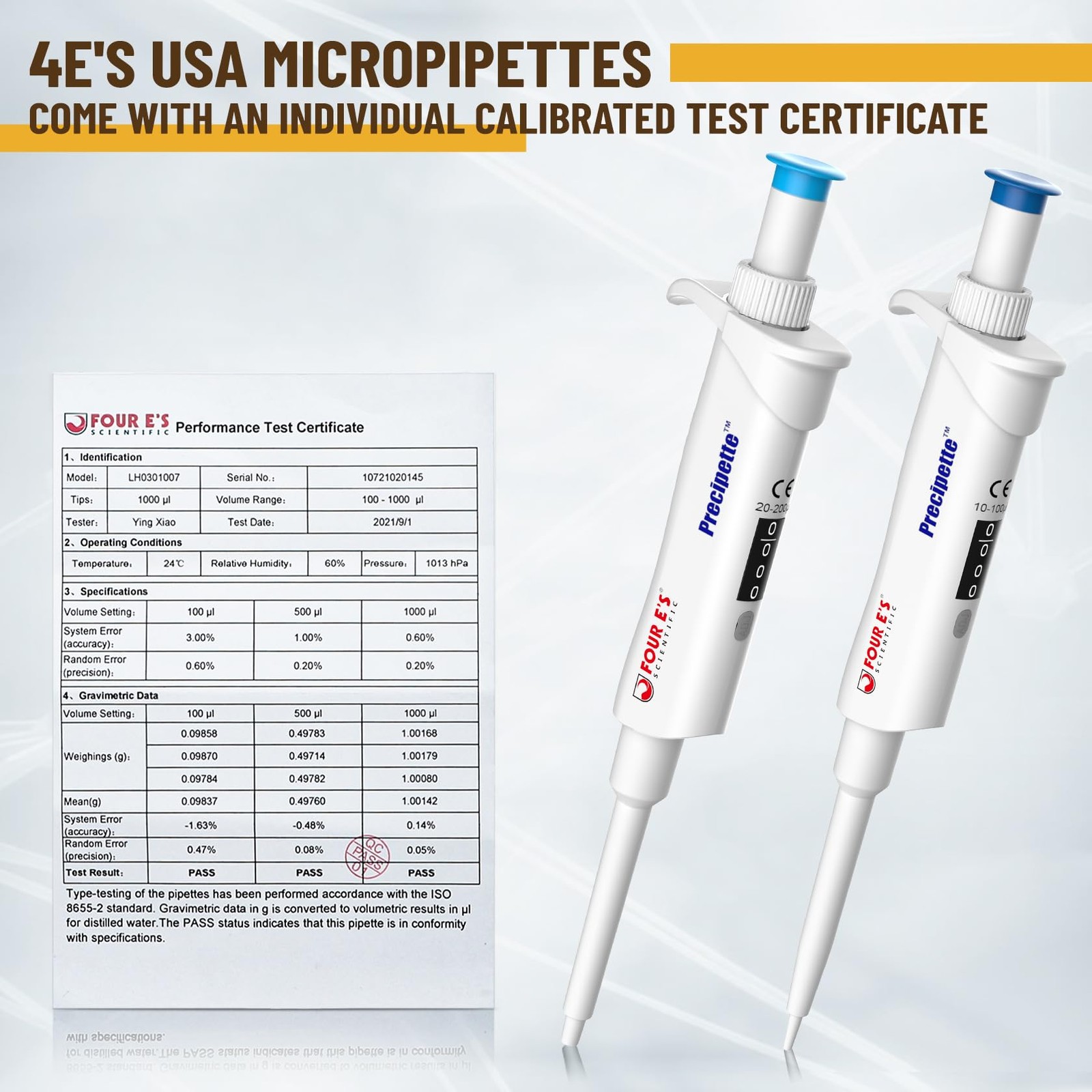 Lab 20-200µL Pipette: Single-Channel Adjustable Micropipette with Color-Coded
