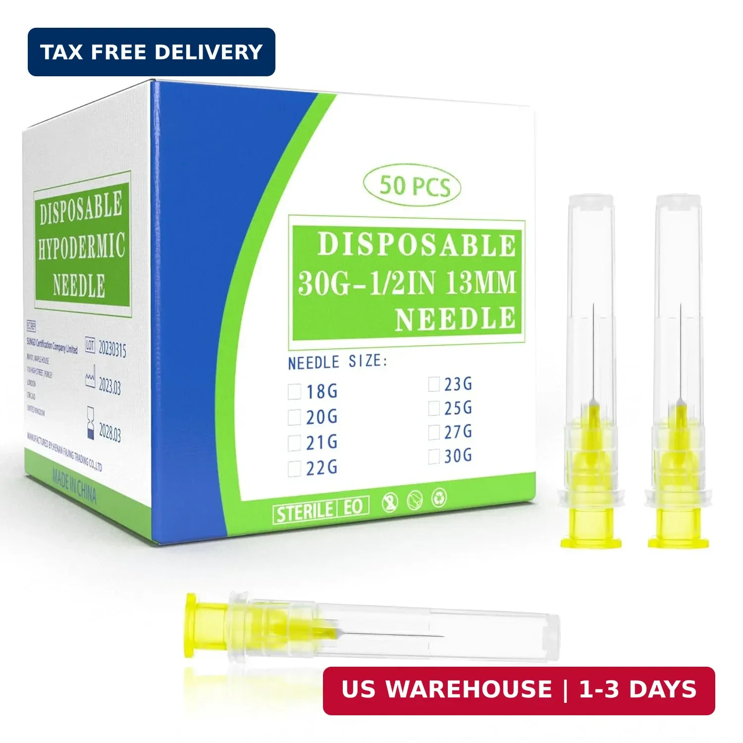 50 Pack 30G 1/2″ Dispensing Needles Individually Wrapped with Caps Luer Lock M