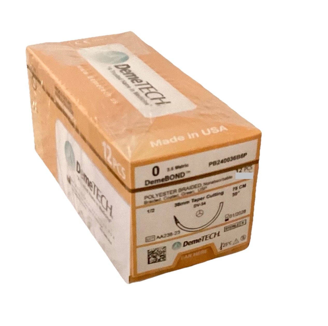 DemeBOND 0 USP Polyester Sutures 30” DV-34 36mm 1/2c EXP 2028 NEW SEALED