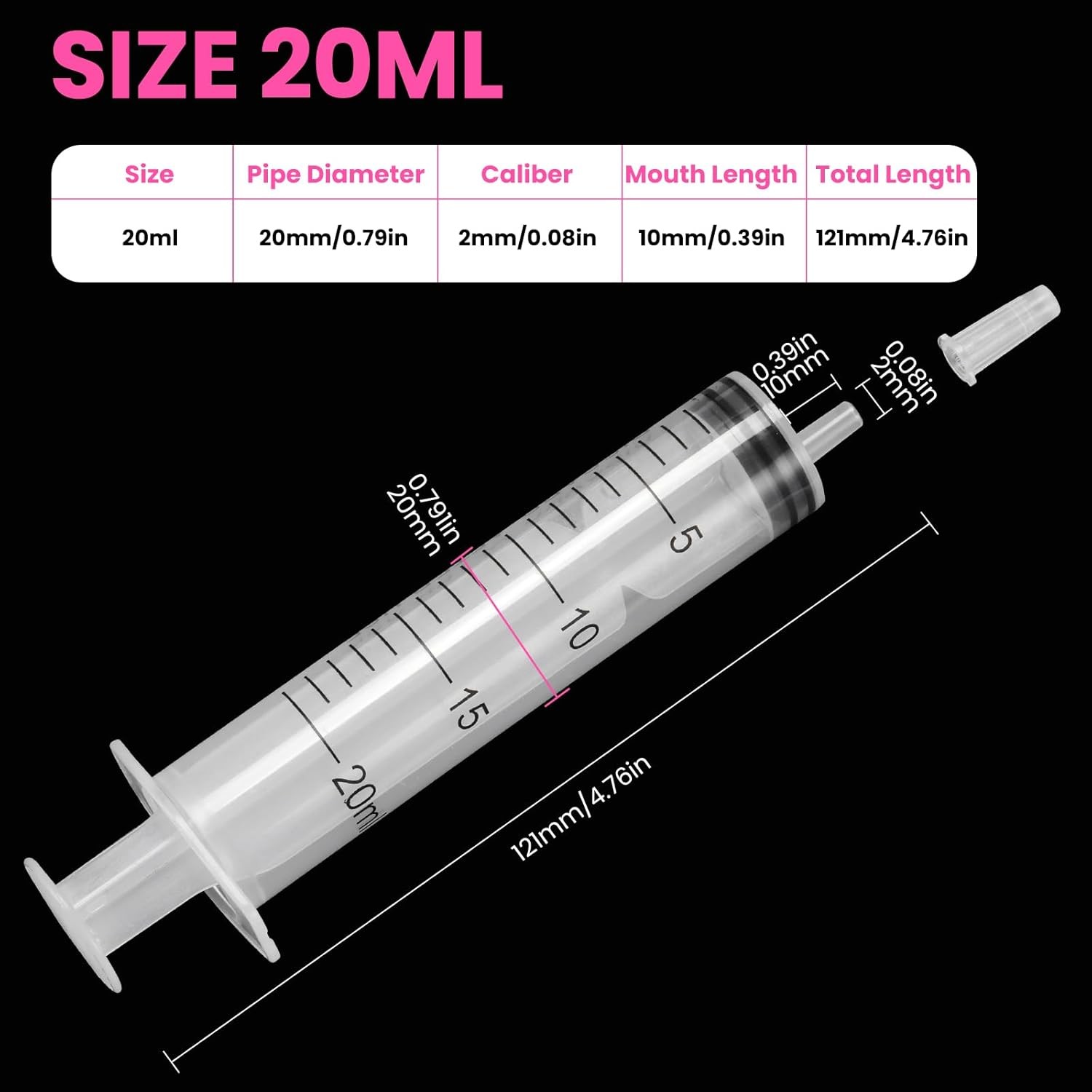 20 PCS 20ml Oral Syringe With Cap, Plastic Syringe without Needle for Medicine D