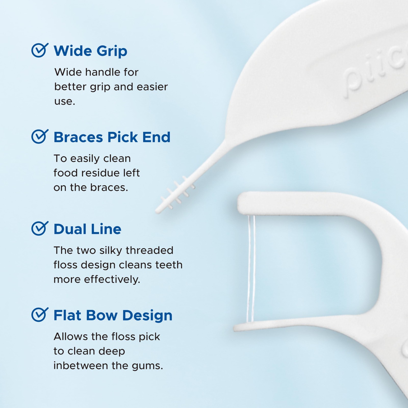 Piico Orthodontic Flosser, Floss Picks Designed 1 Count (Pack of 50), White