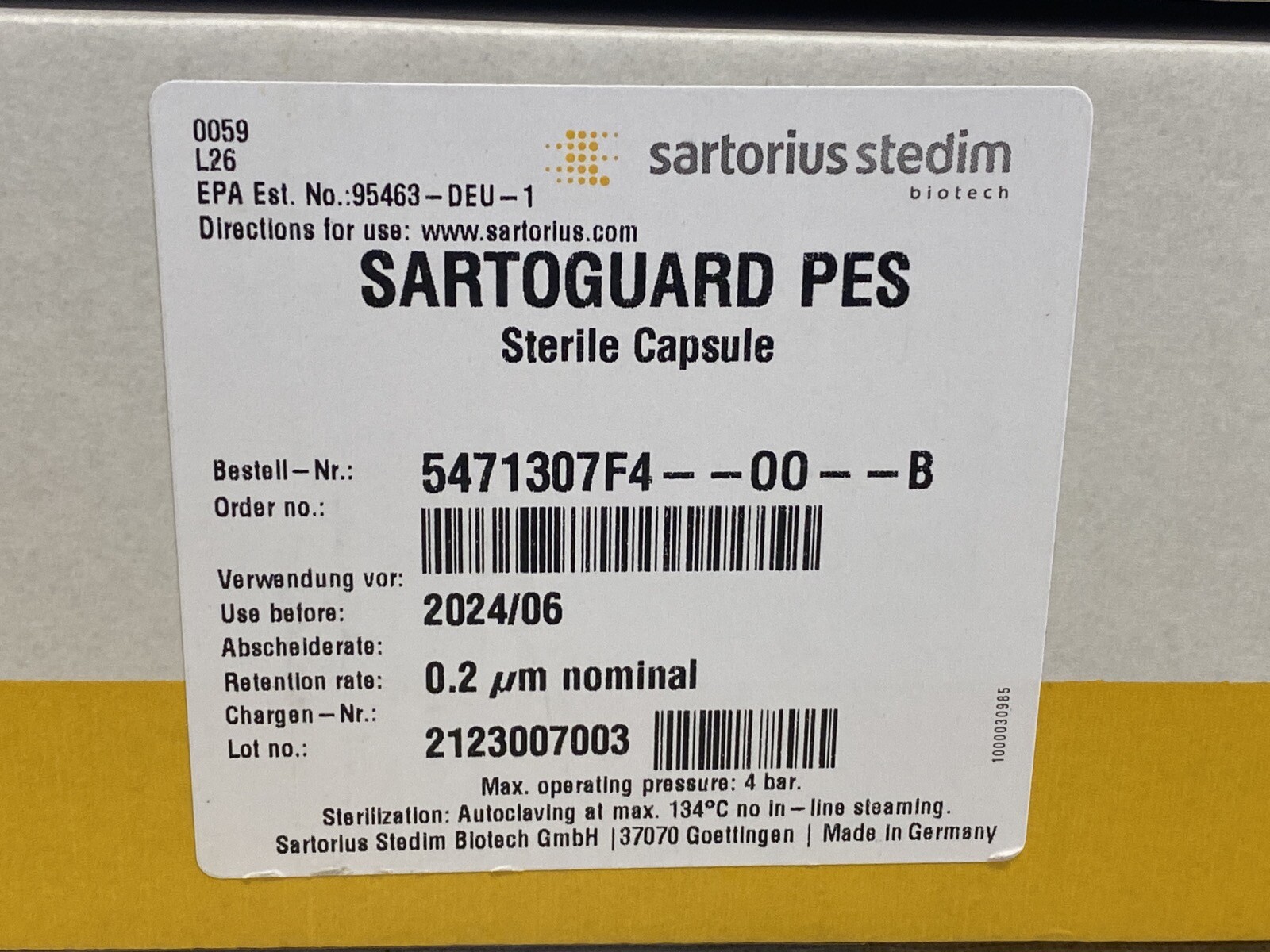 (5/Pk) SARTORIUS Sartoguard PES Capsule Filters 0.2um Sterile 5471307F4-00-B