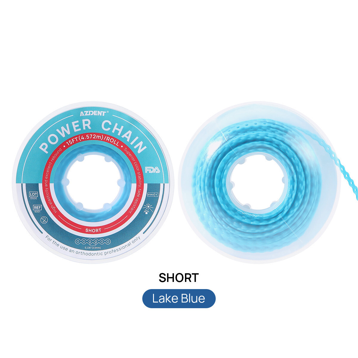 AZDENT Dental Orthodontic Colored Elastic Power Chain 15ft Long/Short/Continuous