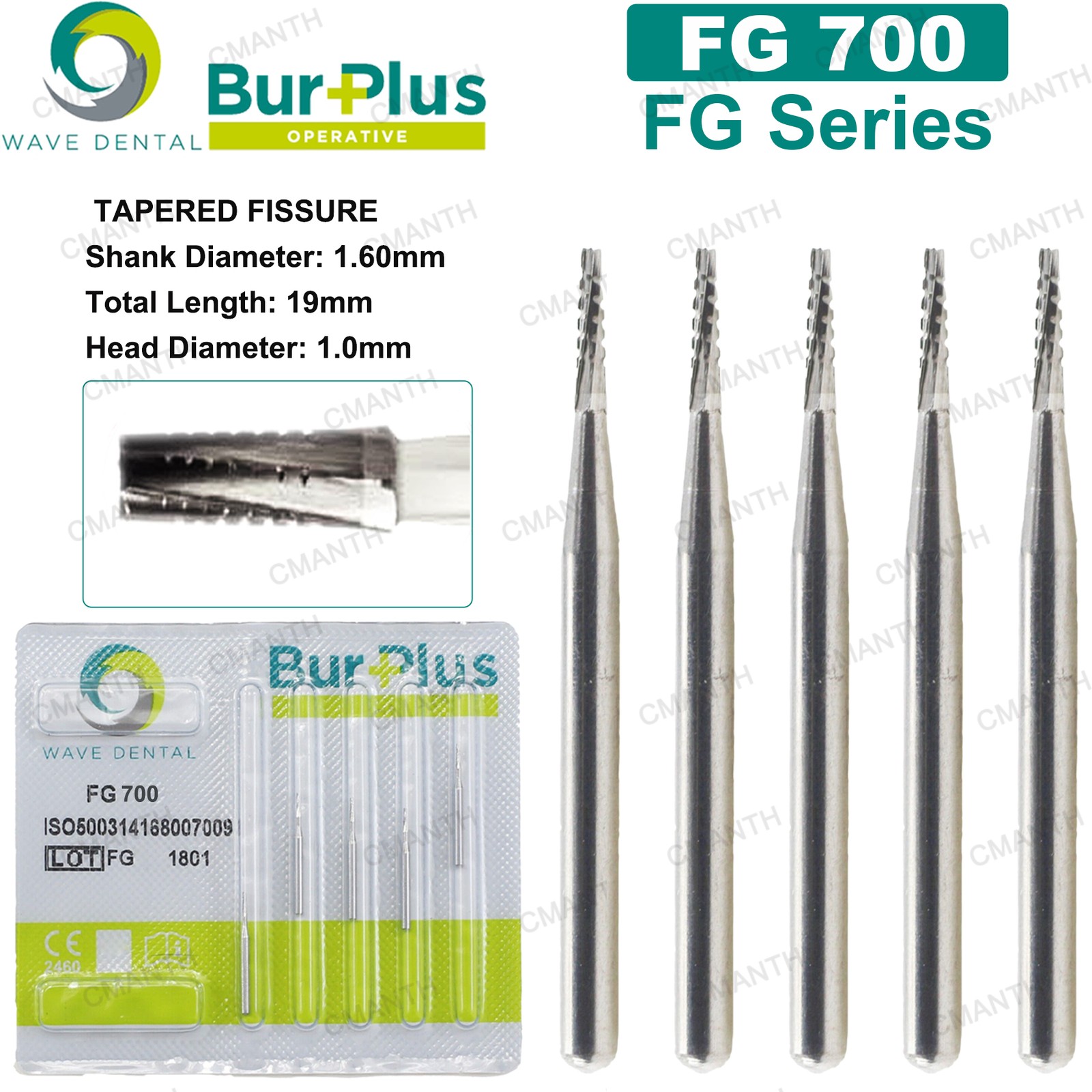 Wave Dental Surgical Carbide Burs Friction Grip FG Tapered Fissure 701 Long 1958