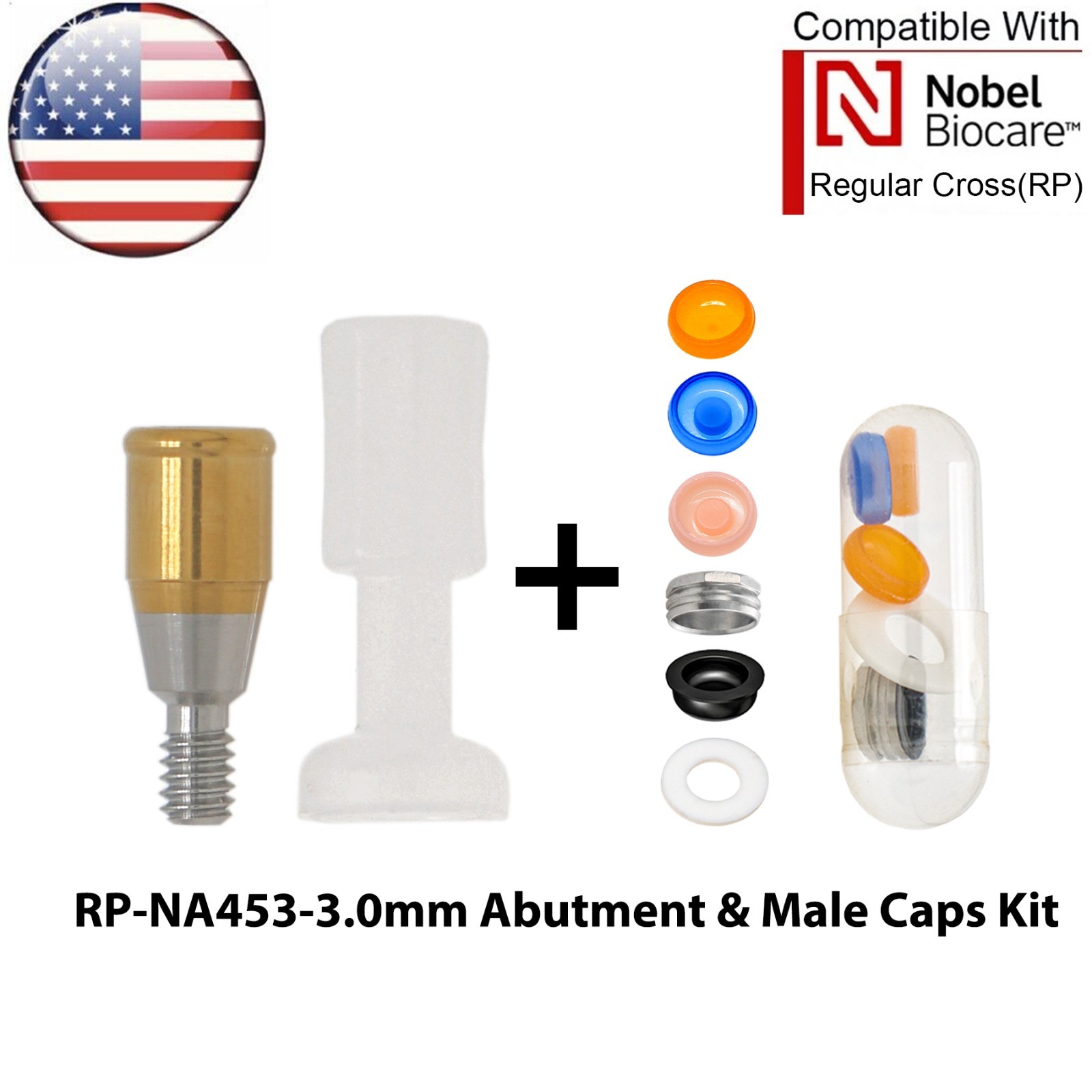 US Locator Attachment Abutment Conical NP/RP & Male Cap Inserts For Nobel Active