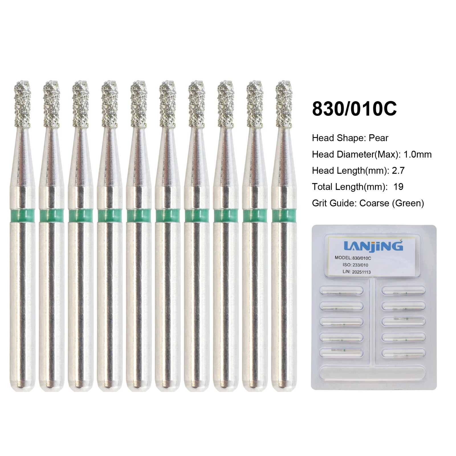 Dental Bur 330 Pear Diamond Bur FG 830/010 830/008 Medium Coarse Grit High Speed