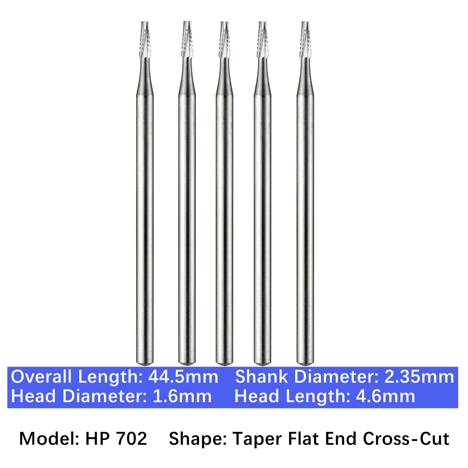 5/pk Vakker Dental HP Carbide Burs Long Straight Taper Fissure Burs Low Speed